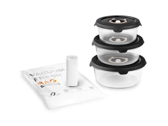OKRĄGŁY SZKLANY POJEMNIK VACUUM - ZESTAW Z TORBĄ - 1