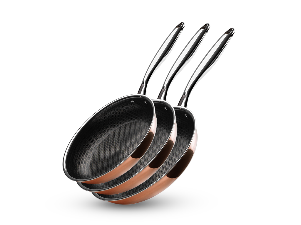 ZESTAW PATELNI HYBRYDOWYCH NON-STICK MIEDZIANYCH - 3 CZĘŚCI - 1
