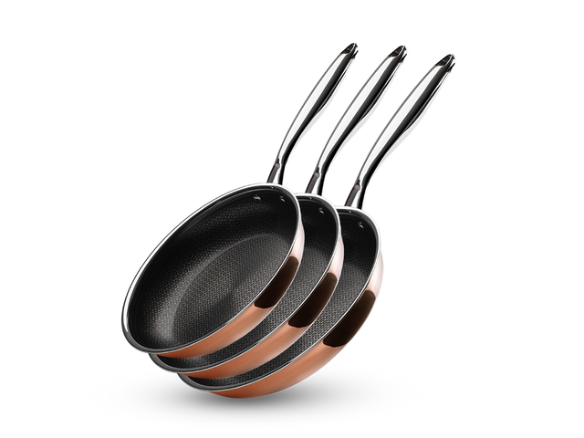 ZESTAW PATELNI HYBRYDOWYCH NON-STICK MIEDZIANYCH - 3 CZĘŚCI - 1