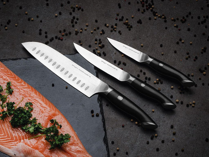 3-SZT ZESTAW NOŻY SANTOKU, UNIWERSALNY I OBIERACZKA