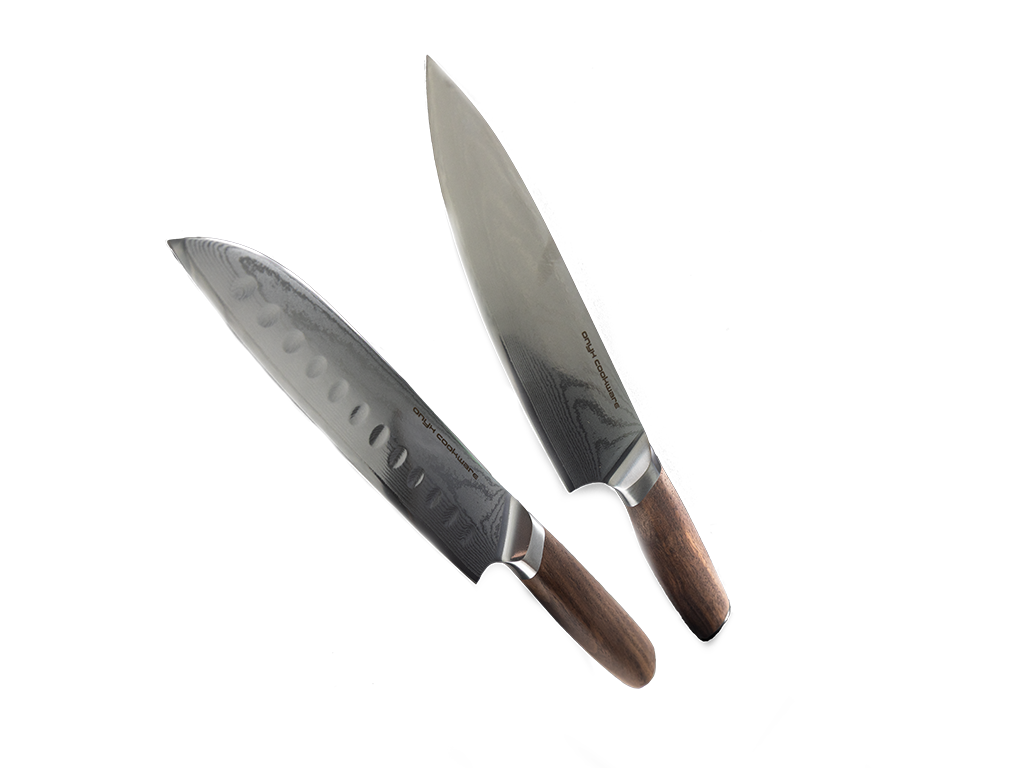 Zestaw noży damasceńskich: nóż szefa kuchni i santoku