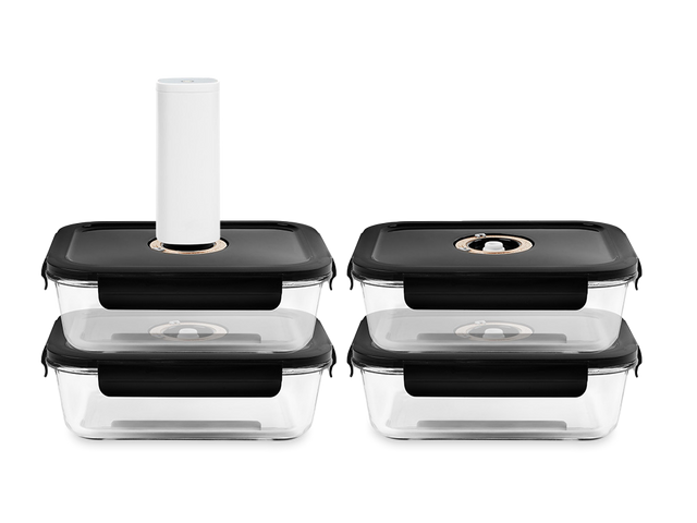 PROSTOKĄTNY POJEMNIK SZKLANY PRÓŻNIOWY – 1040ML – ZESTAW – 4 SZT - 1