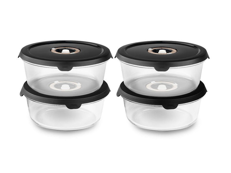 OKRĄGŁY SZKLANY POJEMNIK VACUUM – 1400 ML ZESTAW - 4-SZT