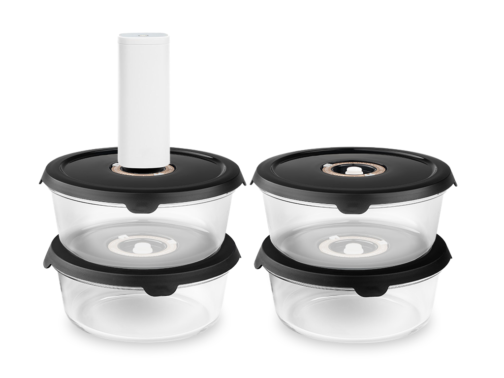 OKRĄGŁY SZKLANY POJEMNIK VACUUM – 1400 ML ZESTAW - 4-SZT - 1