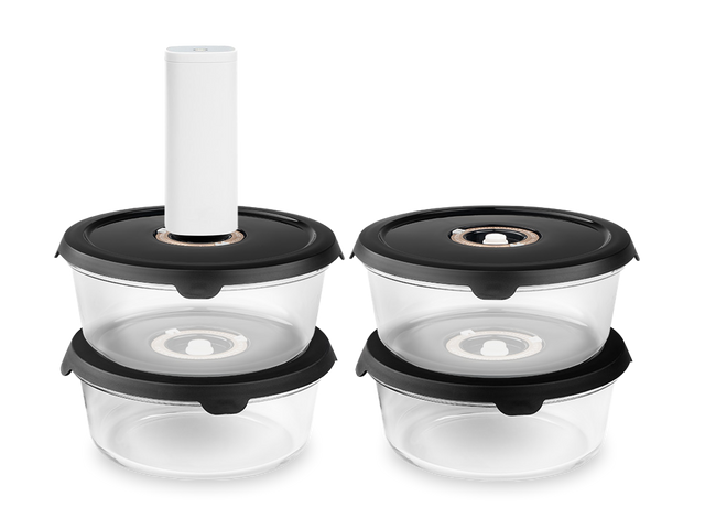 OKRĄGŁY SZKLANY POJEMNIK VACUUM – 1400 ML ZESTAW - 4-SZT - 1
