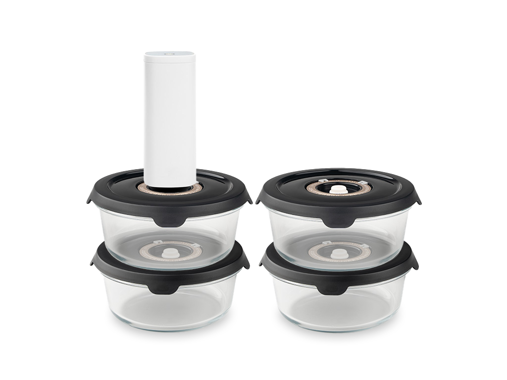 OKRĄGŁY SZKLANY POJEMNIK VACUUM – 635 ML ZESTAW - 4-SZT - 1