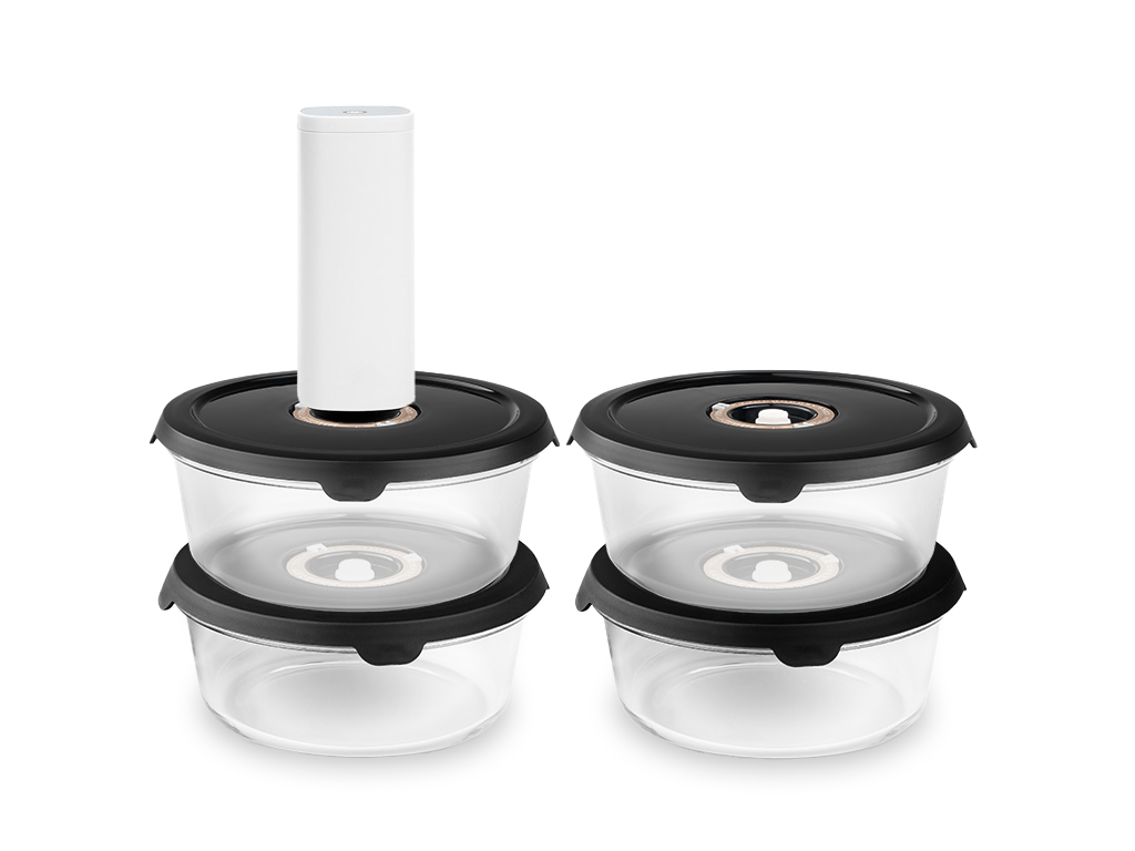 OKRĄGŁY SZKLANY POJEMNIK VACUUM – 930 ML ZESTAW - 4-SZT - 1