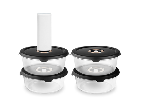 OKRĄGŁY SZKLANY POJEMNIK VACUUM – 930 ML ZESTAW - 4-SZT - 1