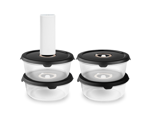 OKRĄGŁY SZKLANY POJEMNIK VACUUM – 930 ML ZESTAW - 4-SZT - 1