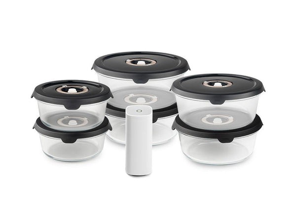 OKRĄGŁY SZKLANY POJEMNIK VACUUM ZESTAW – 6-SZT