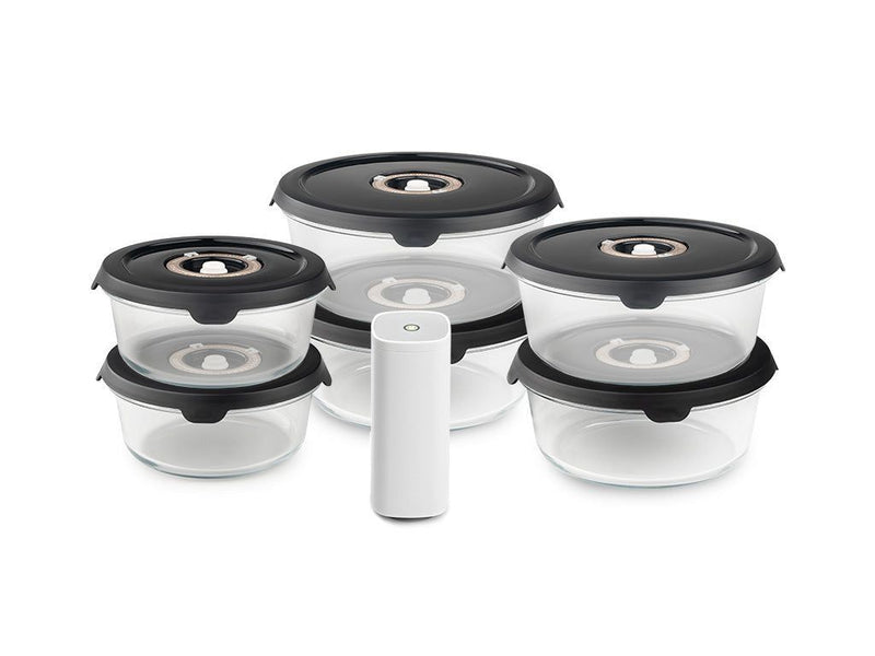 OKRĄGŁY SZKLANY POJEMNIK VACUUM ZESTAW – 6-SZT