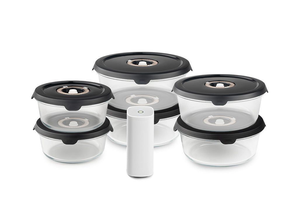 OKRĄGŁY SZKLANY POJEMNIK VACUUM ZESTAW – 6-SZT - 1