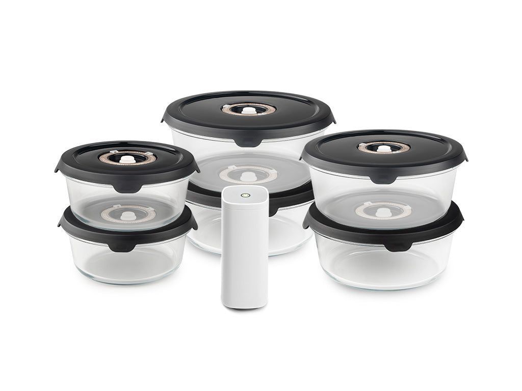 OKRĄGŁY SZKLANY POJEMNIK VACUUM ZESTAW – 6-SZT