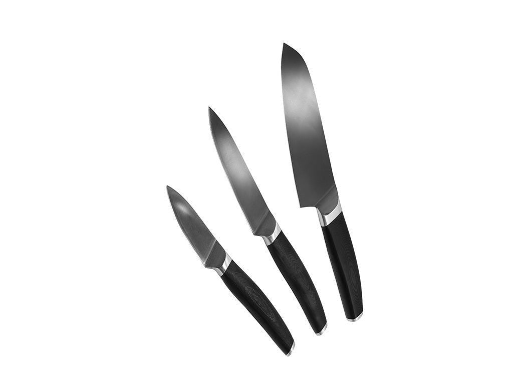 3-SZT ZESTAW NOŻY SANTOKU, UNIWERSTALNY I OBIERAK - 1